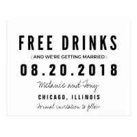 Funny Free Drinks Wedding Save the Dates Postcard