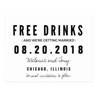 Funny Free Drinks Wedding Save the Dates Postcard