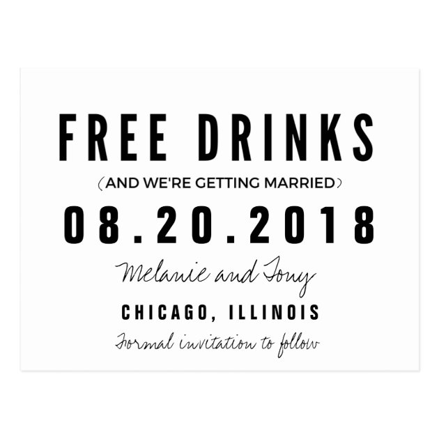 Funny Free Drinks Wedding Save The Dates Postcard