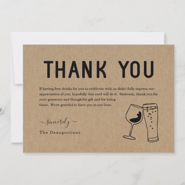 Funny Free Drinks Wine & Beer Thank You Card (Front)