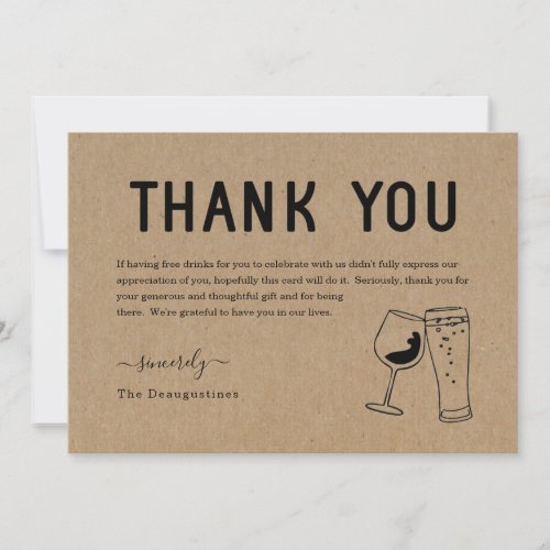 Funny Free Drinks Wine  Beer Thank You Card