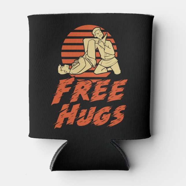 Funny Free Hugs - Brazilian Jiu-Jitsu, BJJ Gift Can Cooler (Front)