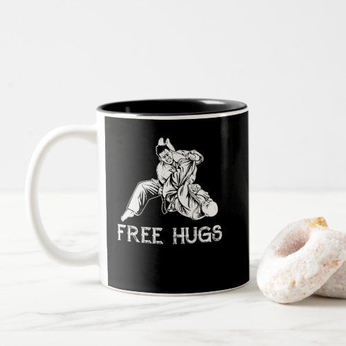 Funny Free Hugs Brazilian Jiu_Jitsu MMA BJJ Two_Tone Coffee Mug