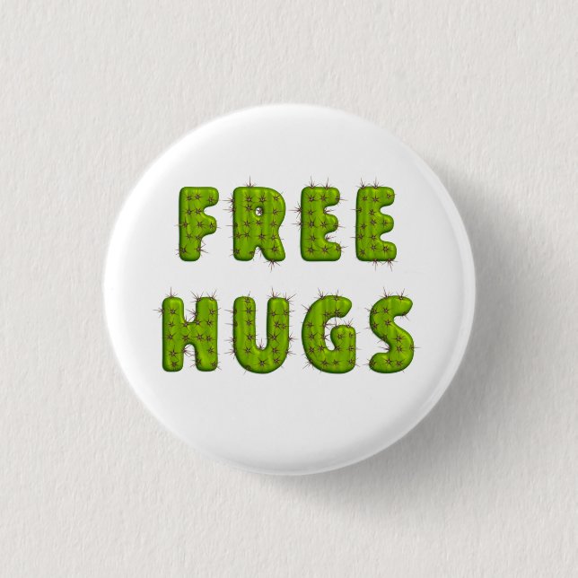 Funny free hugs cactus typography humor button (Front)