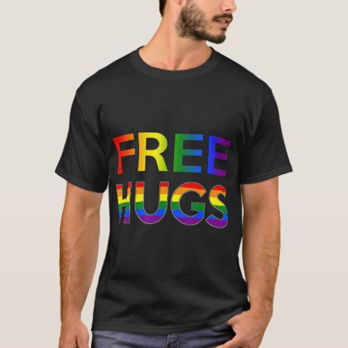 Funny Free Hugs Gay Pride Rainbow Flag LGB T_Shirt