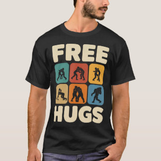 Funny Free Hugs Wrestling Men Vintage T-Shirt