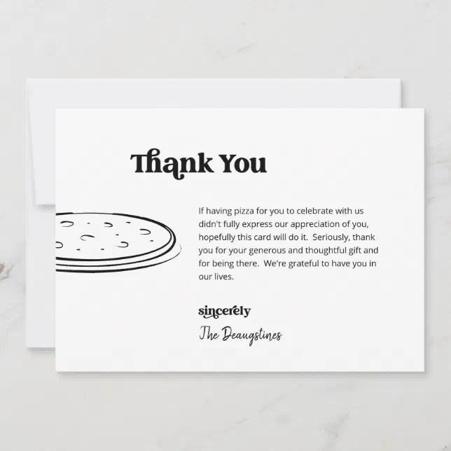 Funny Free Pizza Wedding Thank You Card | Zazzle