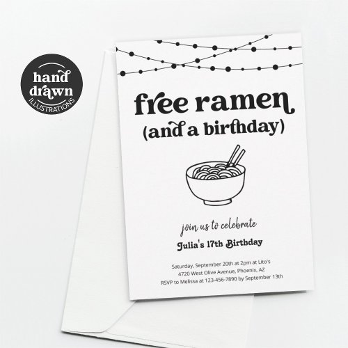 Funny Free Ramen Birthday Party Invitation