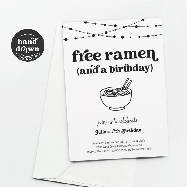 Funny Free Ramen Birthday Party Invitation (Creator Uploaded)