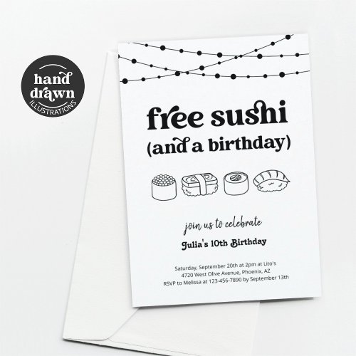 Funny Free Sushi Birthday Party Invitation