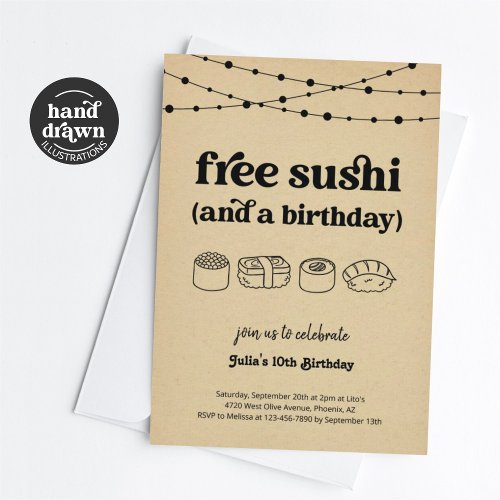 Funny Free Sushi Birthday Party Invitation