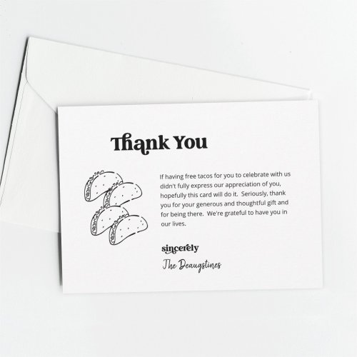 Funny Free Tacos Wedding Thank You Card