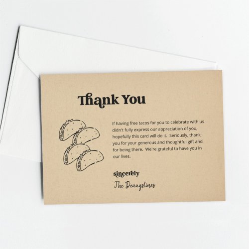 Funny Free Tacos Wedding Thank You Card