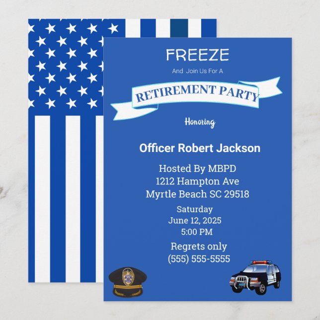 Funny Freeze Police Department Retirement   Invitation (Front/Back)