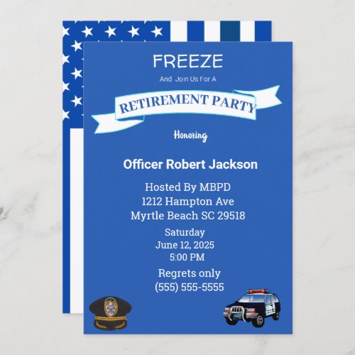 Funny Freeze Police Department Retirement   Invitation