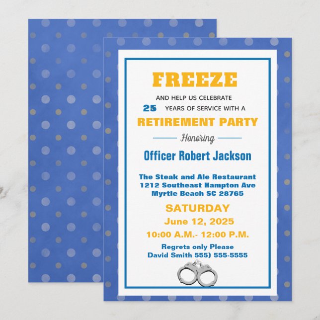 Funny Freeze Police Officer Retirement Party Invitation (Front/Back)