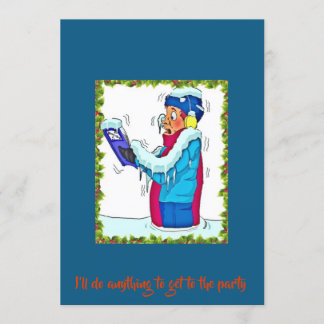 Funny Freezing Man In Snow Party Invitation Blue