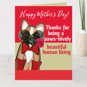 Funny French Bull Dog Mother's Day Rose Card