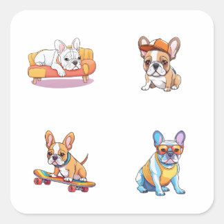 Funny French Bulldog 4 Pack Stickers