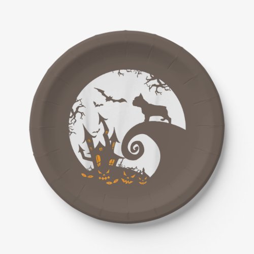 Funny French Bulldog And Moon Halloween Costume Paper Plates