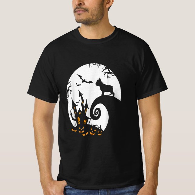 Funny French Bulldog And Moon Halloween Costume T-Shirt (Front)