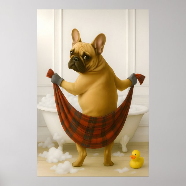 Funny French Bulldog Bathroom Print, French Poster (Front)