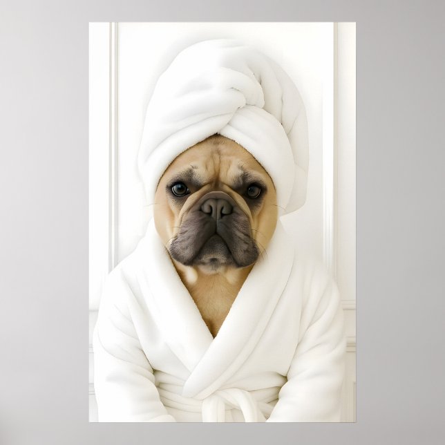 Funny French Bulldog Bathroom Print, Frenchie In Poster (Front)