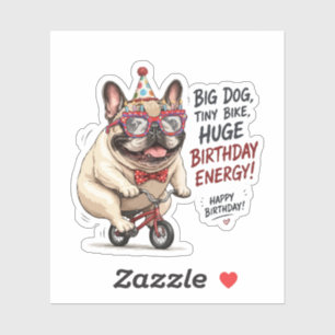 Funny French Bulldog Birthday Bicycle Party Sticker