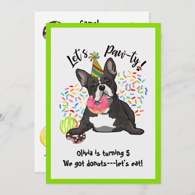 Funny French Bulldog  Birthday Party Invite (Front/Back)