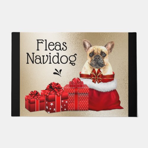Funny French bulldog Christmas fleas navidog Doormat