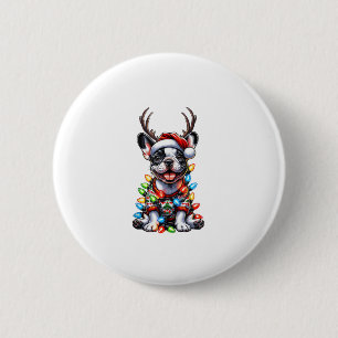 Funny French Bulldog Christmas Light Santa Hat Rei Button