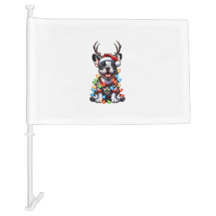 Funny French Bulldog Christmas Light Santa Hat Rei Car Flag