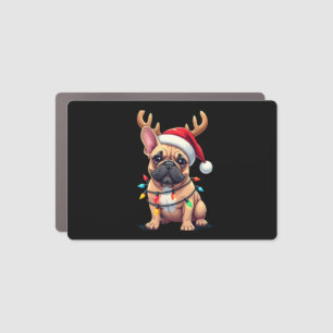 Funny French Bulldog Christmas Light Santa Hat Rei Car Magnet