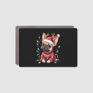 Funny French Bulldog Christmas Light Santa Hat Rei Car Magnet