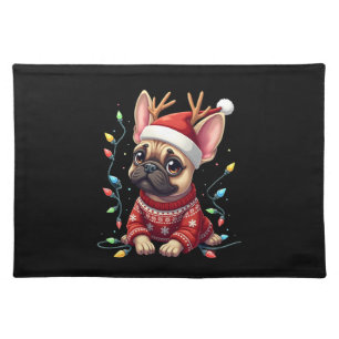 Funny French Bulldog Christmas Light Santa Hat Rei Cloth Placemat