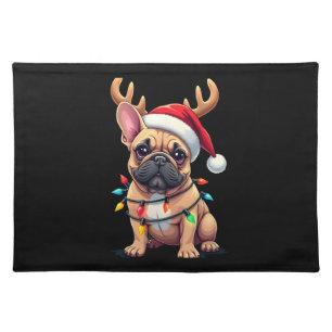 Funny French Bulldog Christmas Light Santa Hat Rei Cloth Placemat