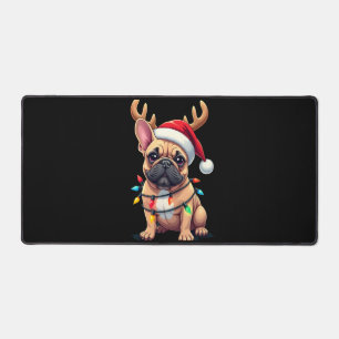 Funny French Bulldog Christmas Light Santa Hat Rei Desk Mat