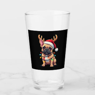 Funny French Bulldog Christmas Light Santa Hat Rei Glass