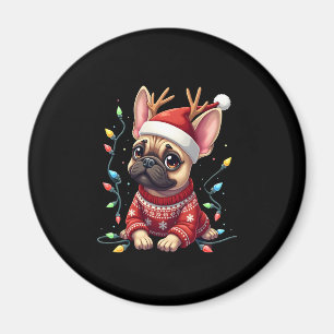 Funny French Bulldog Christmas Light Santa Hat Rei Magnet