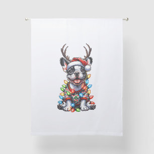 Funny French Bulldog Christmas Light Santa Hat Rei Sheer Curtains