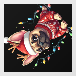 Funny French Bulldog Christmas Light Santa Hat Rei Wall Decal