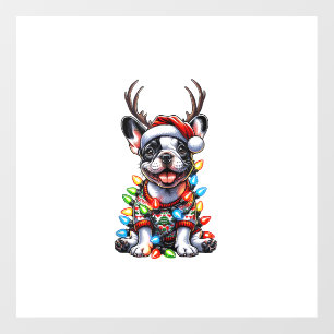 Funny French Bulldog Christmas Light Santa Hat Rei Wall Decal