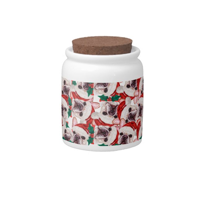 Funny French Bulldog Christmas Pattern Candy Jar (Front)