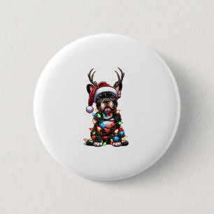 Funny French Bulldog Christmas Santa Hat Light Rei Button