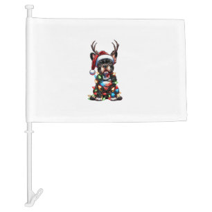 Funny French Bulldog Christmas Santa Hat Light Rei Car Flag