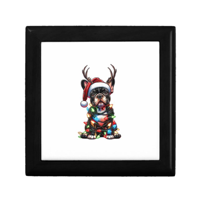 Funny French Bulldog Christmas Santa Hat Light Rei Gift Box (Front)