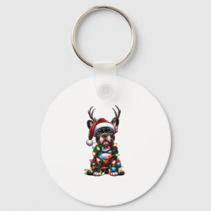 Funny French Bulldog Christmas Santa Hat Light Rei Keychain