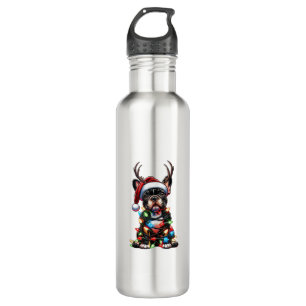 Funny French Bulldog Christmas Santa Hat Light Rei Stainless Steel Water Bottle