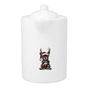 Funny French Bulldog Christmas Santa Hat Light Rei Teapot