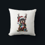 Funny French Bulldog Christmas Santa Hat Light Rei Throw Pillow<br><div class="desc">Funny French Bulldog Christmas Santa Hat Light Reindeer Horn</div>